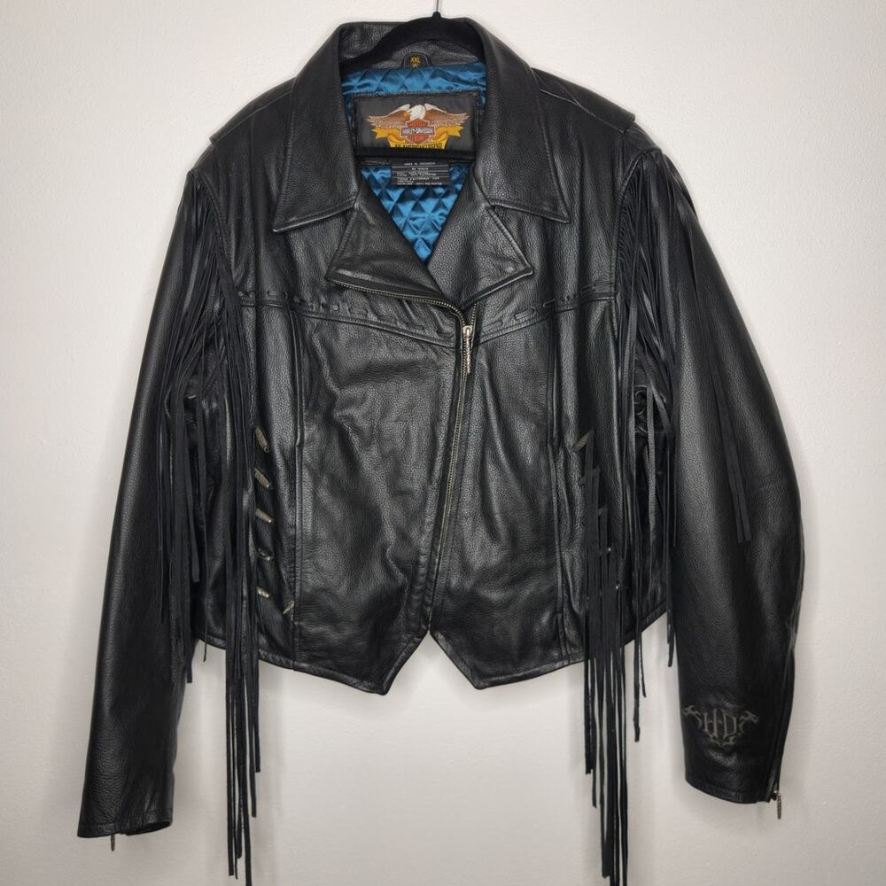 Vintage Harley Davidson Leather Jacket Coat Quilted Fringe Western Women XXL
